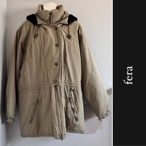 Fera International Hooded Ski Jacket with Fur Trim in Olive Green • 16